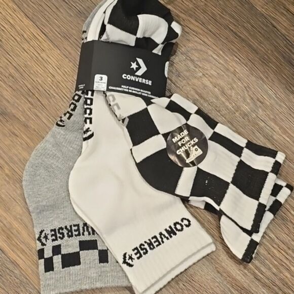 Converse 3-PK Skewed Check Quarter Socks - Picture 3 of 4